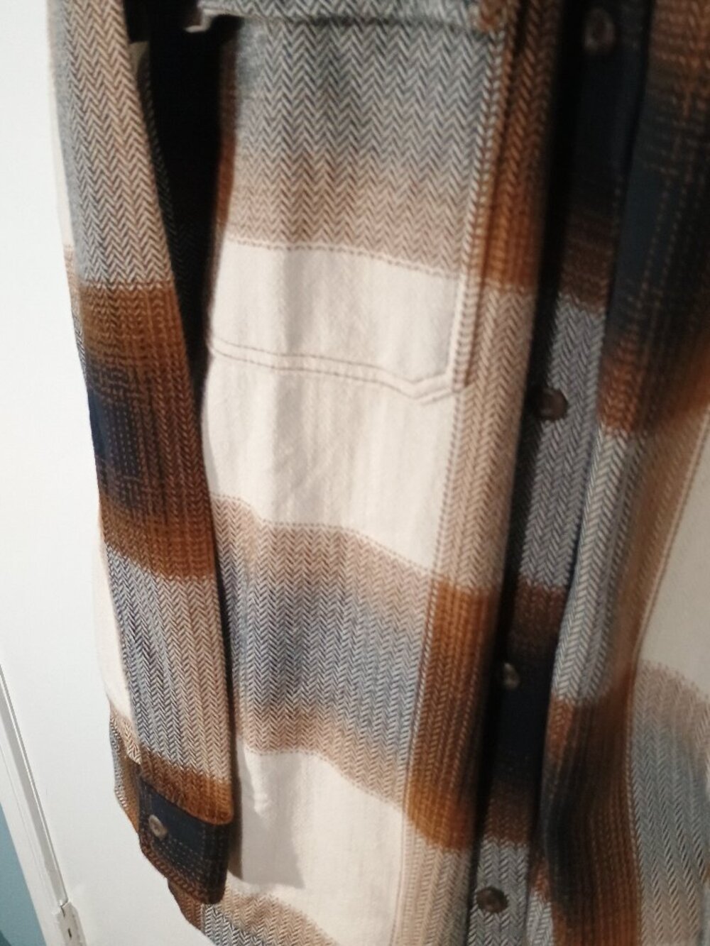 NWT Mutual Weave Big & Tall Ivory Buffalo Plaid Cotton Shacket Shirt Jacket 1XLT - Picture 7 of 10